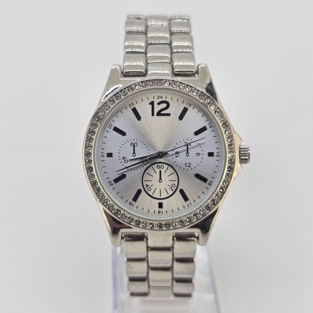 Women's Analog Watch 36MM Gray Dial Gray Metal Bands 6.5" NEW Battery